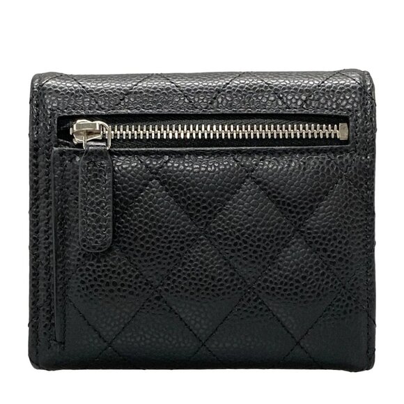 Auth CHANEL Matelasse/Classic Small Flap Wallet A82288 Black Grained Calfskin - Picture 2 of 11